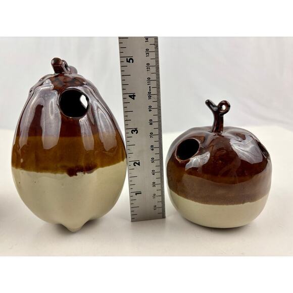 VTG  3 pc Pottery Brown Drip Glaze Kitchen Utensil Holder Taiwan 1970's - Picture 10 of 12